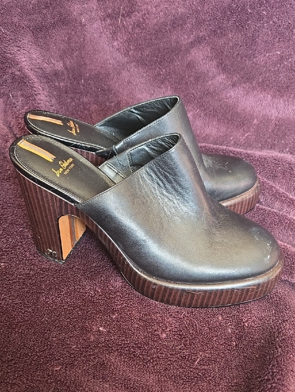 Sam Edelman Shiloh Black Leather Platform Mule Clogs